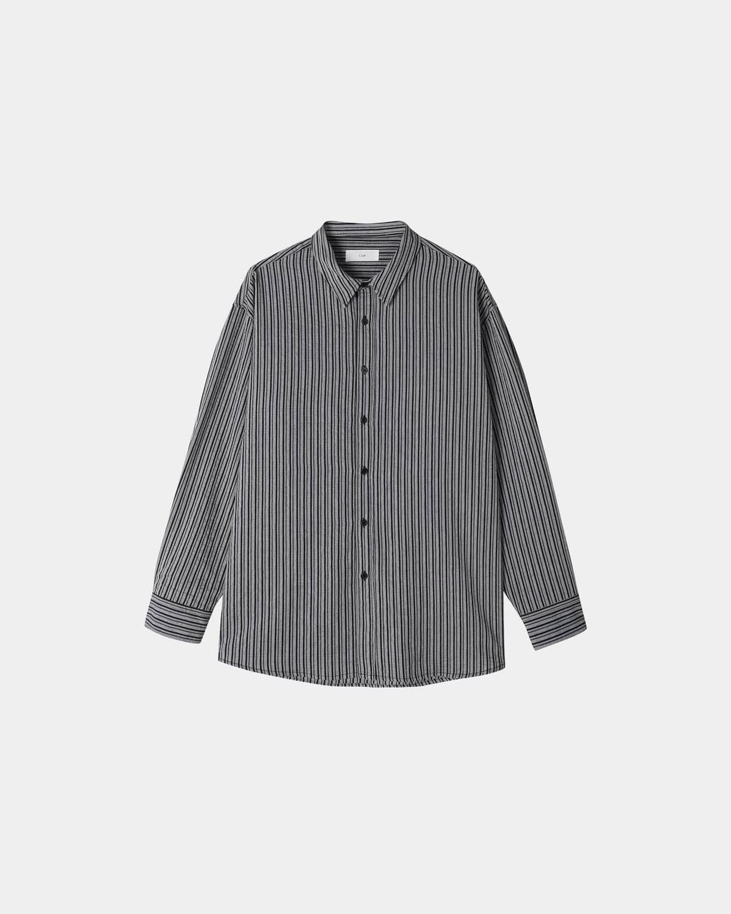 Ivory men's cotton pinstripe button-up shirt, front view