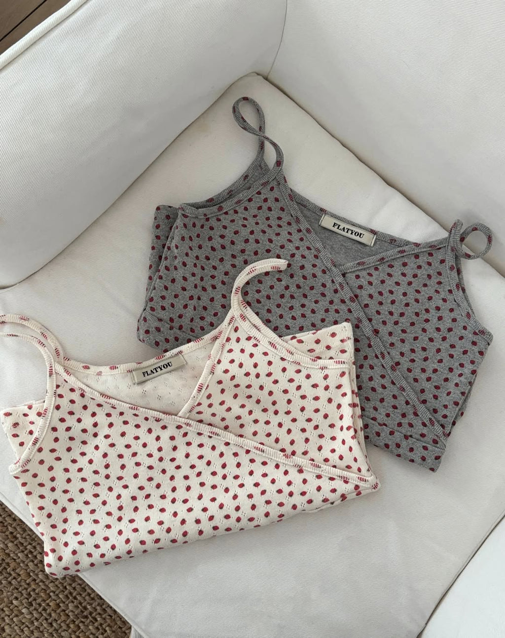 (2pack) Flatyou Strawberry Print Wrap Crop Cami — Cotton