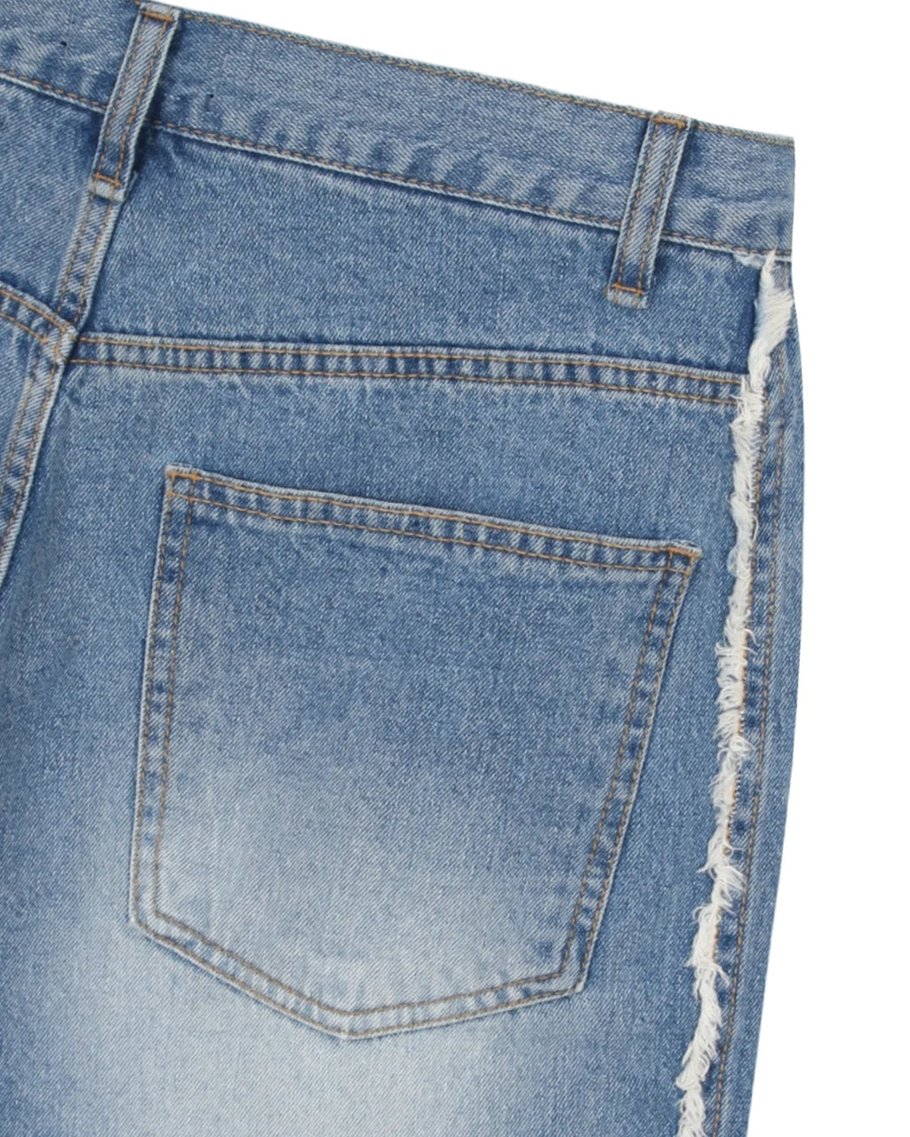 Roa frayed side panel denim shorts in Blue, front view flat lay