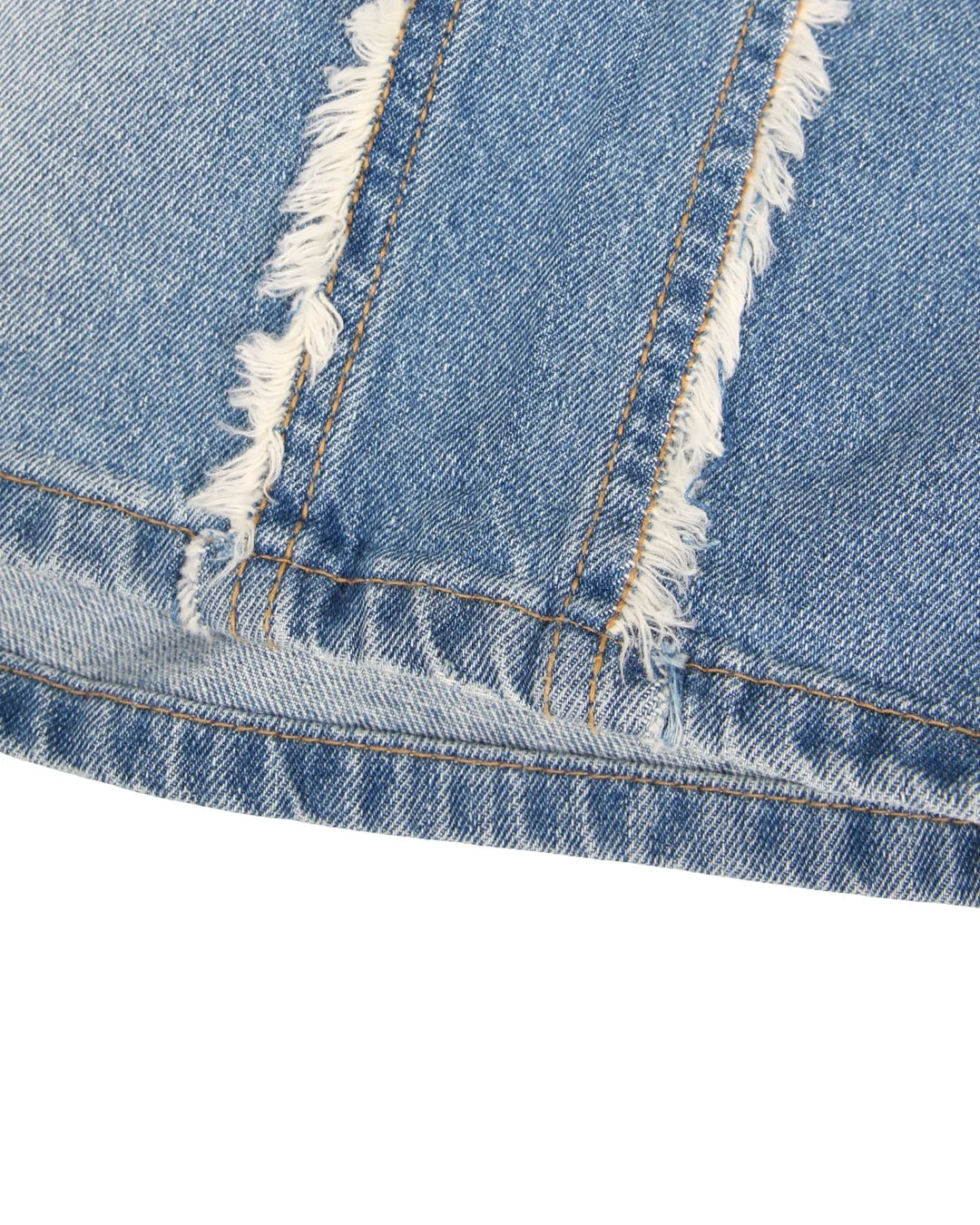 Roa frayed side panel denim shorts in Blue, styled back view on model