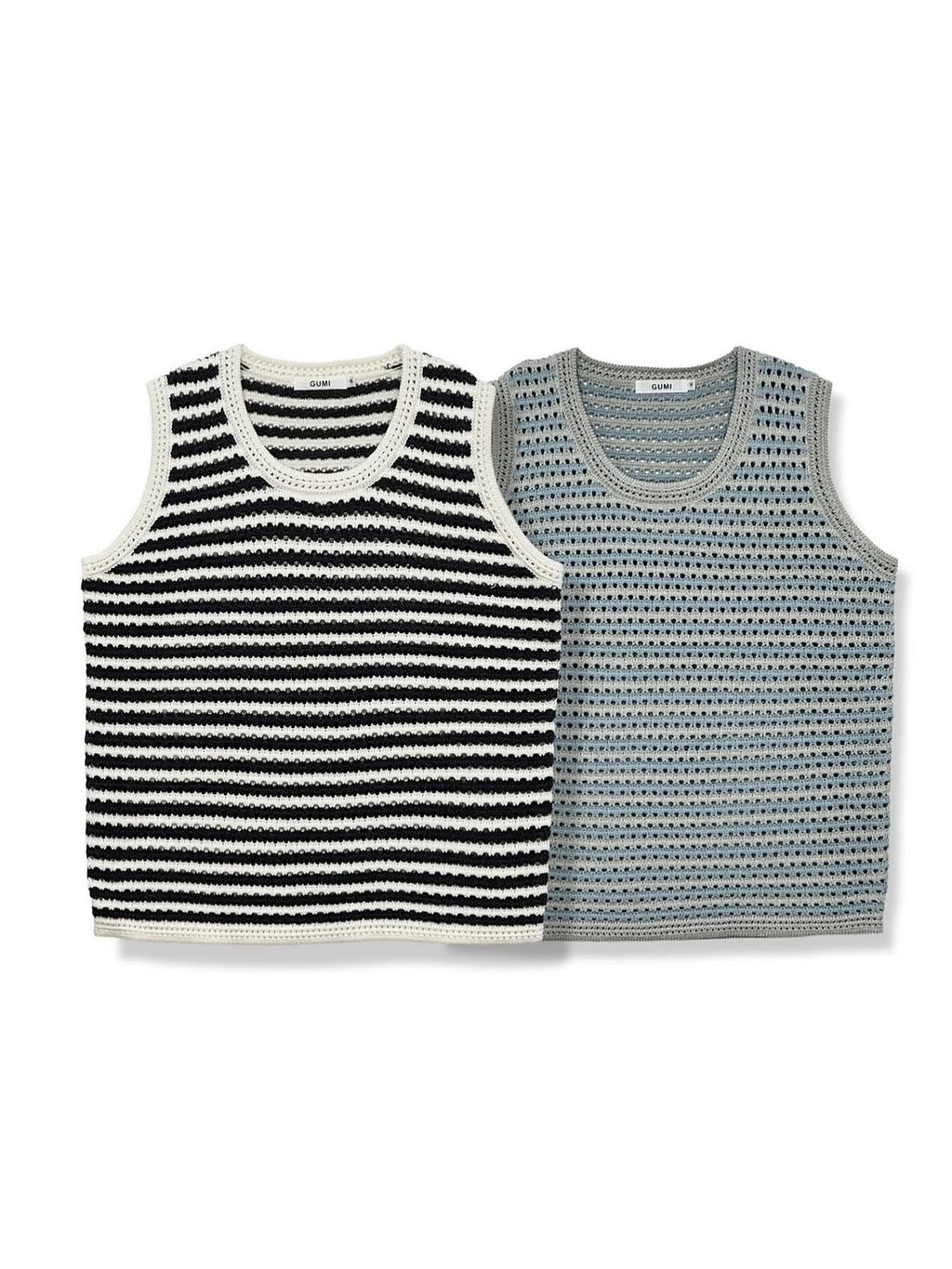 Gilet svasato a righe in maglia traforata