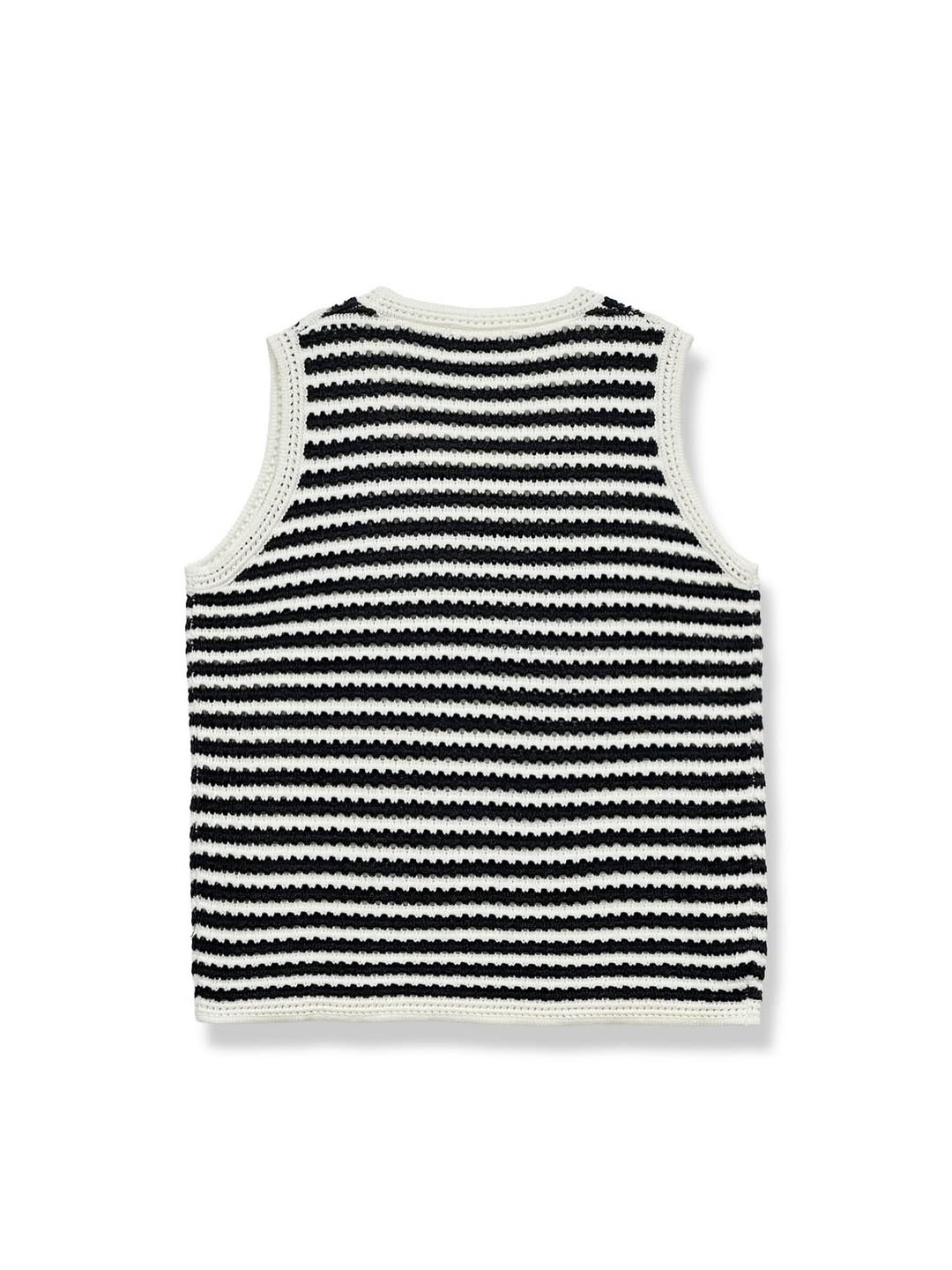 Gilet svasato a righe in maglia traforata