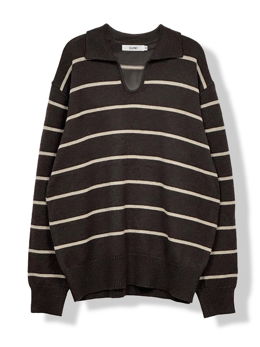 Maglione in maglia a righe di lana con scollo a V