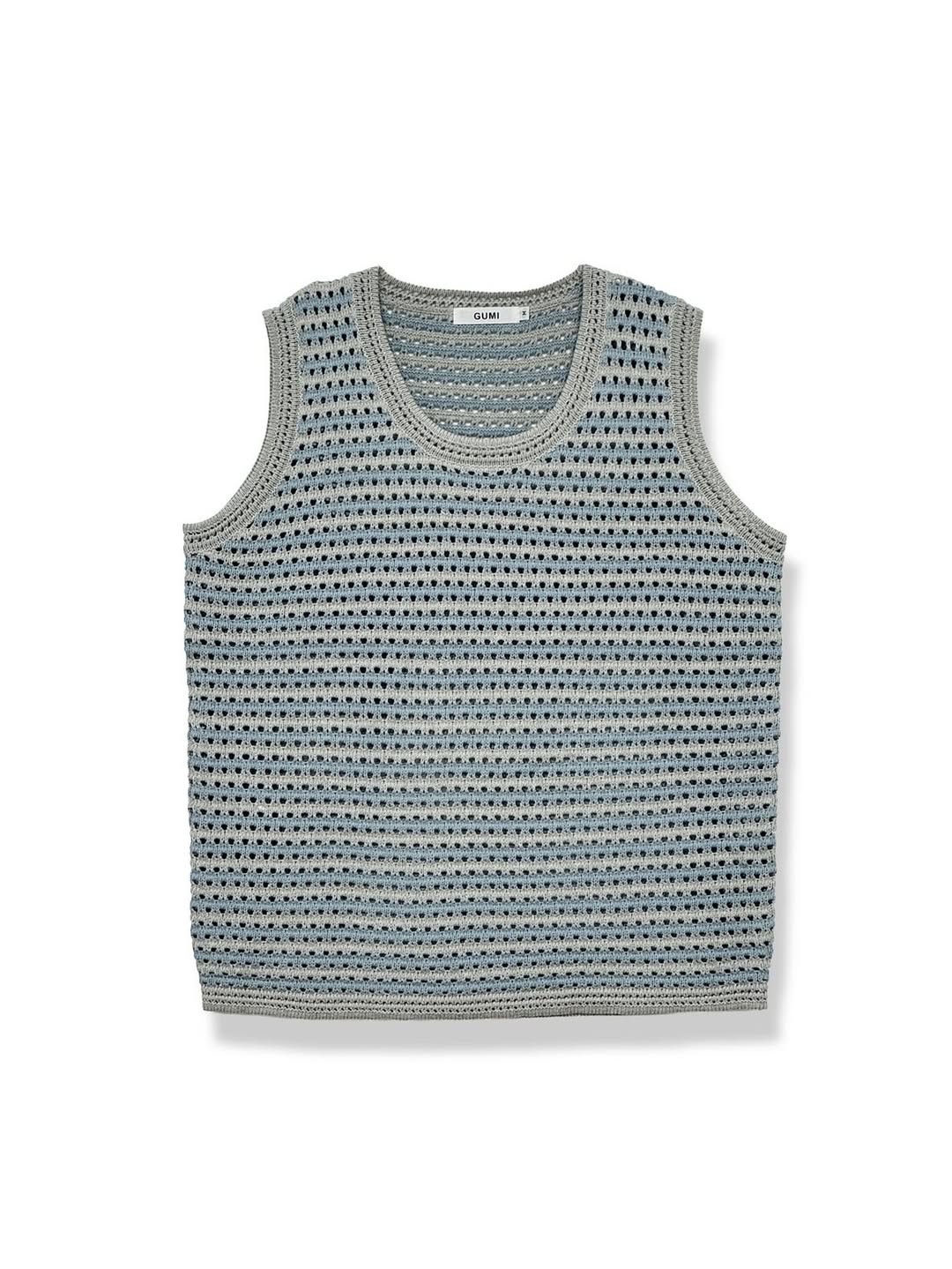 Gilet svasato a righe in maglia traforata