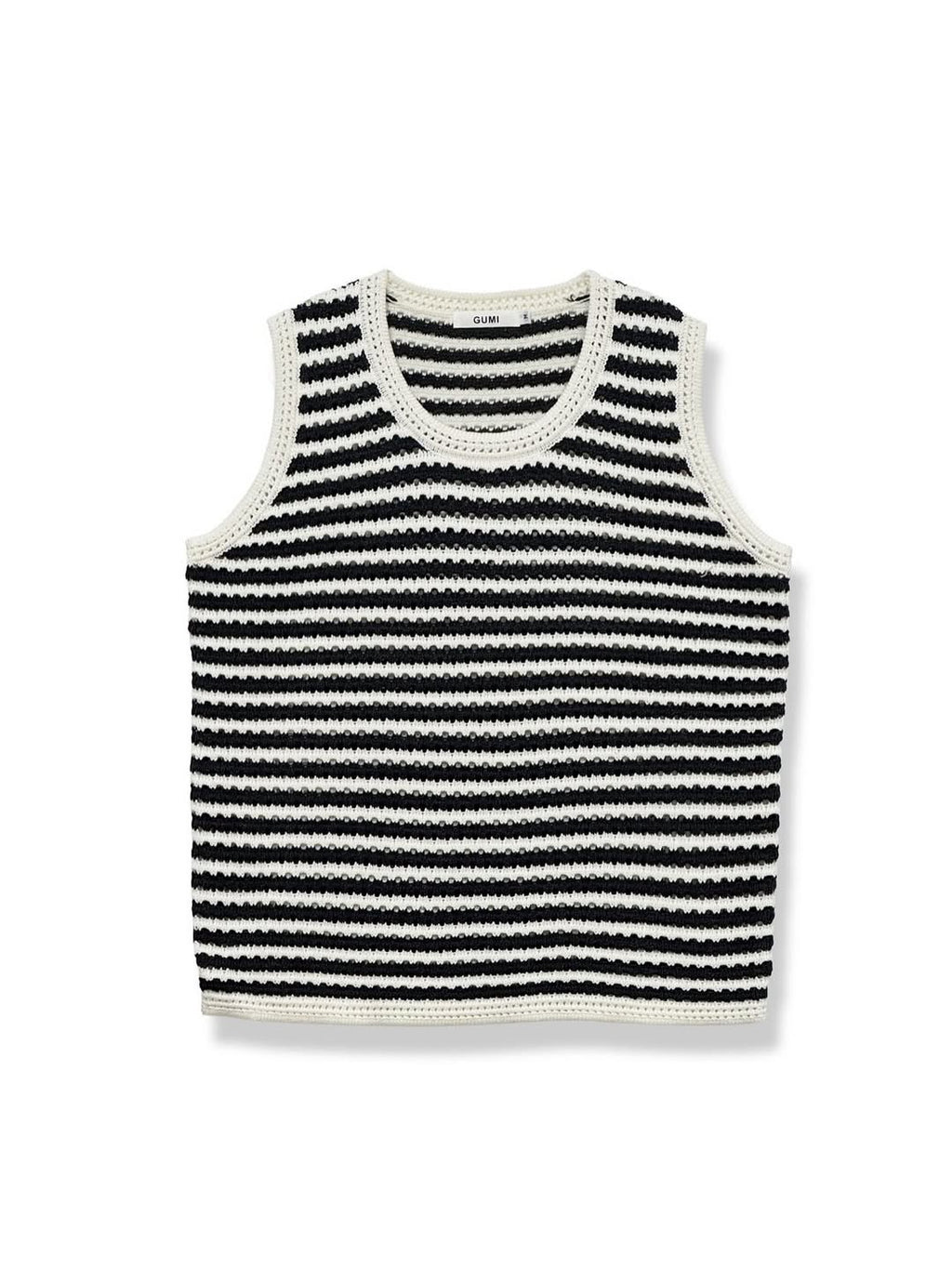Gilet svasato a righe in maglia traforata