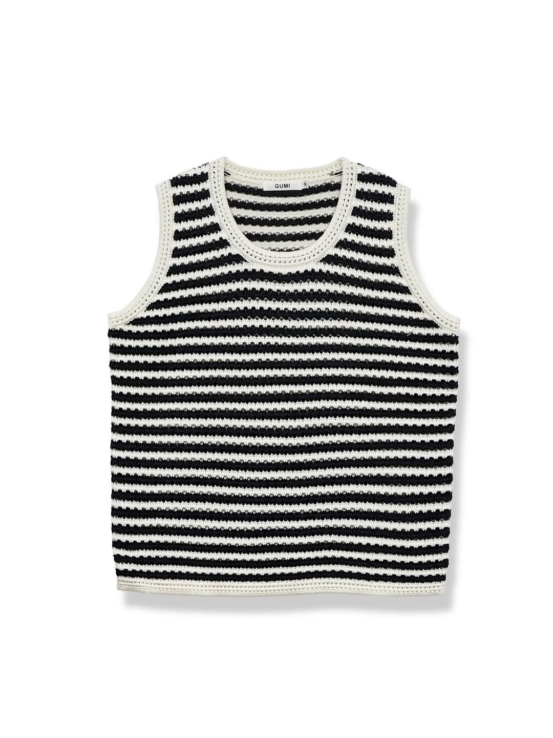 Gilet svasato a righe in maglia traforata