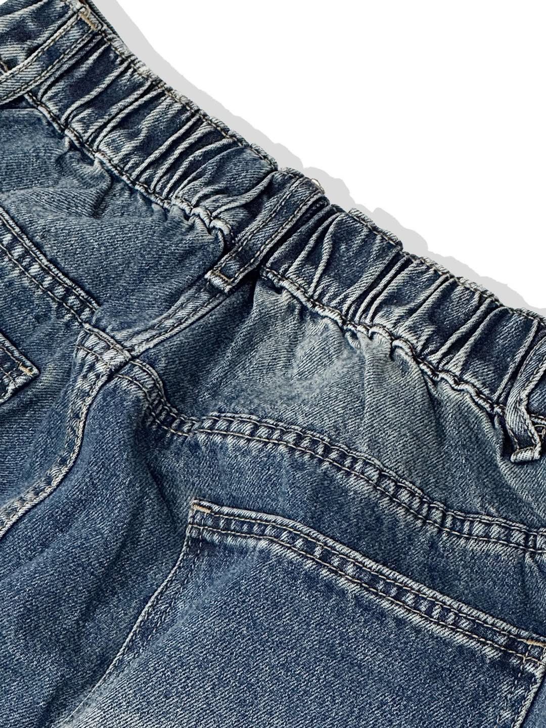 Pantaloni Larghi in Denim Carpenter con Strappi Consistenti