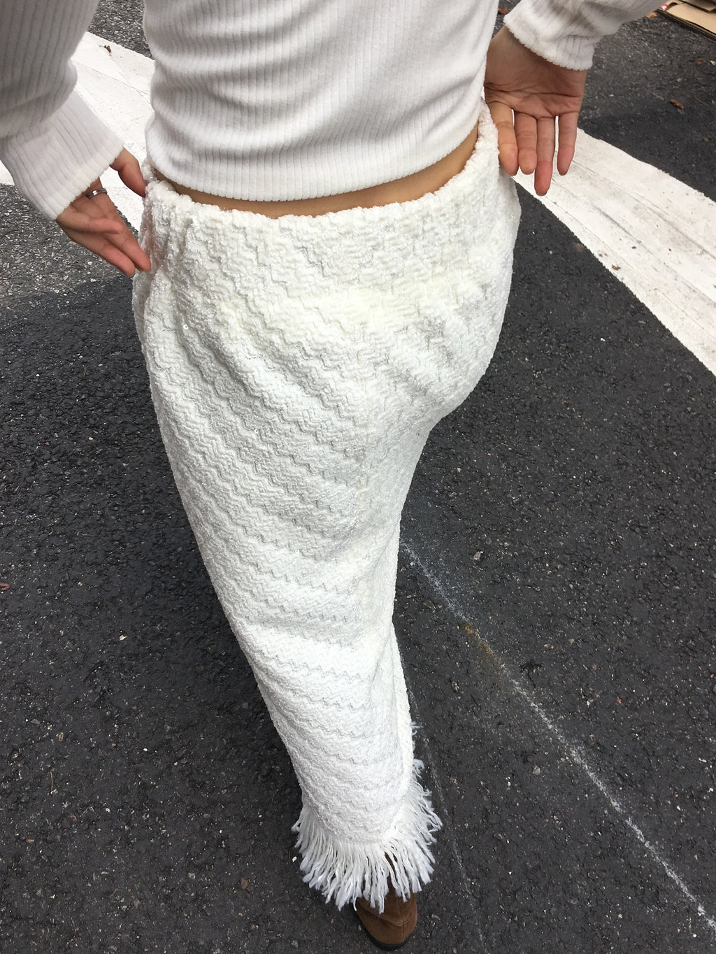 Fringe Hem Chevron Texture Maxi Skirt