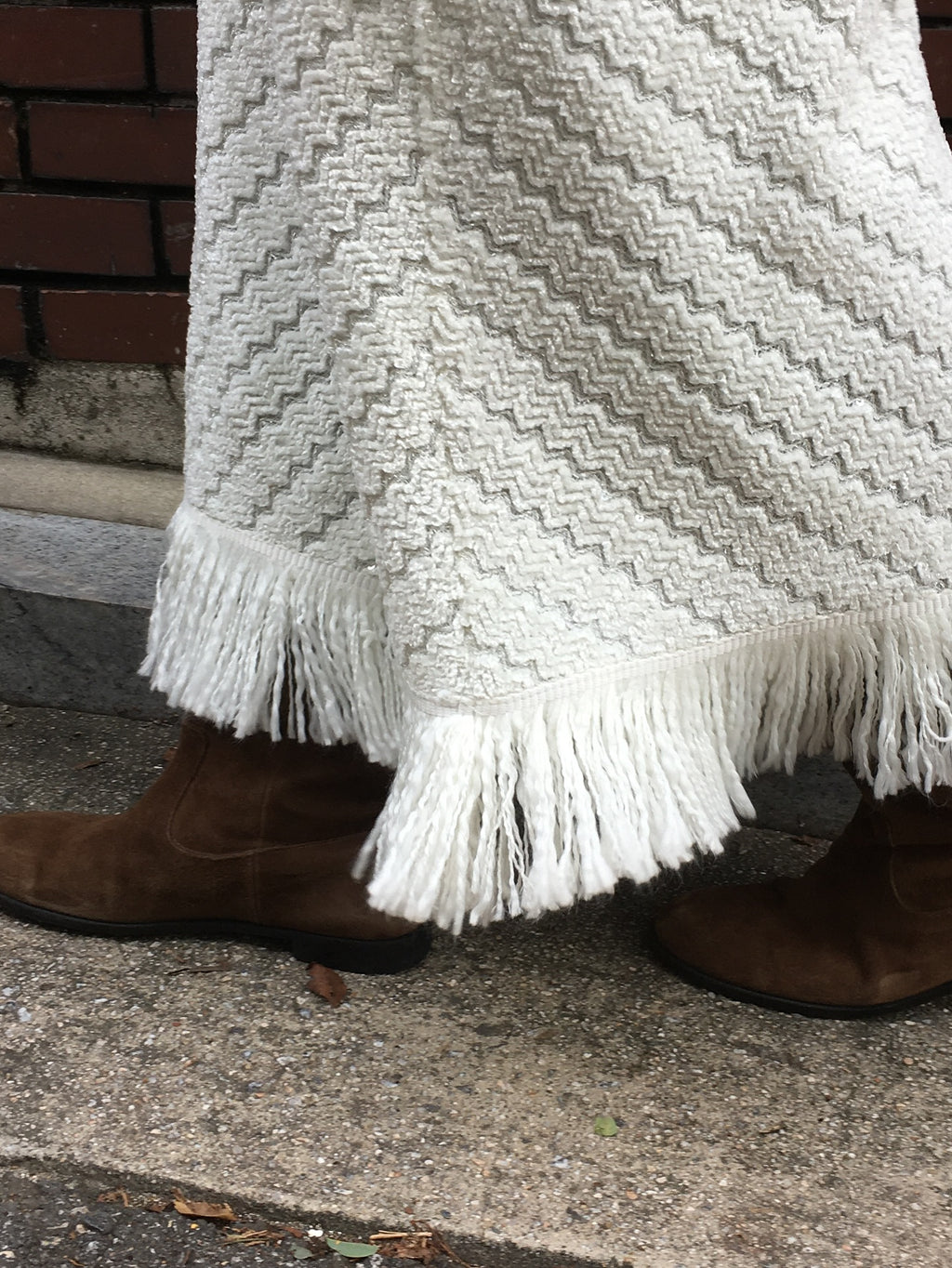 Fringe Hem Chevron Texture Maxi Skirt