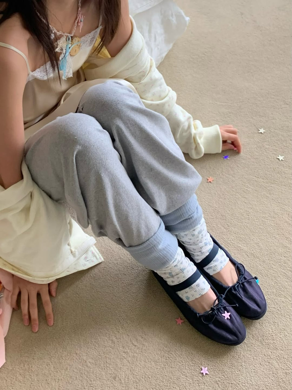 Excuse Floral Print Leg Warmers with Thumb Hole