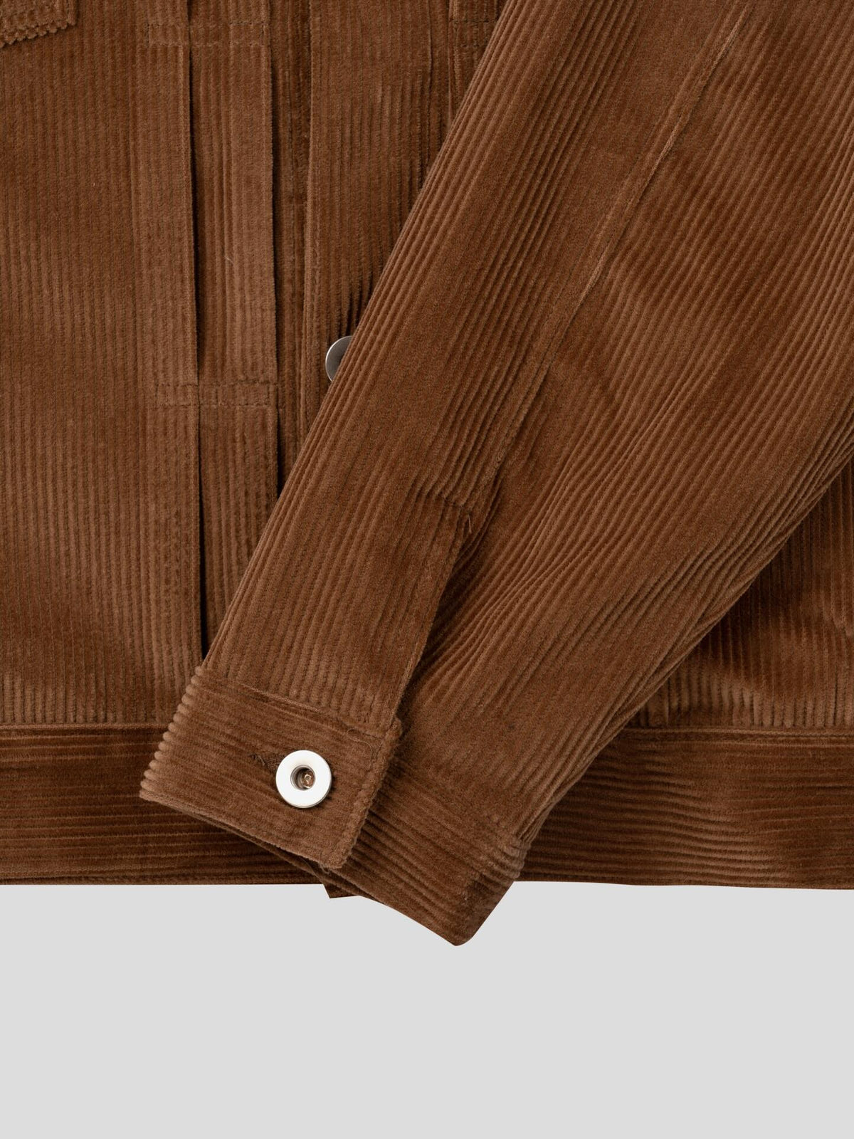 camel corduroy jacket sleeve and cuff detail