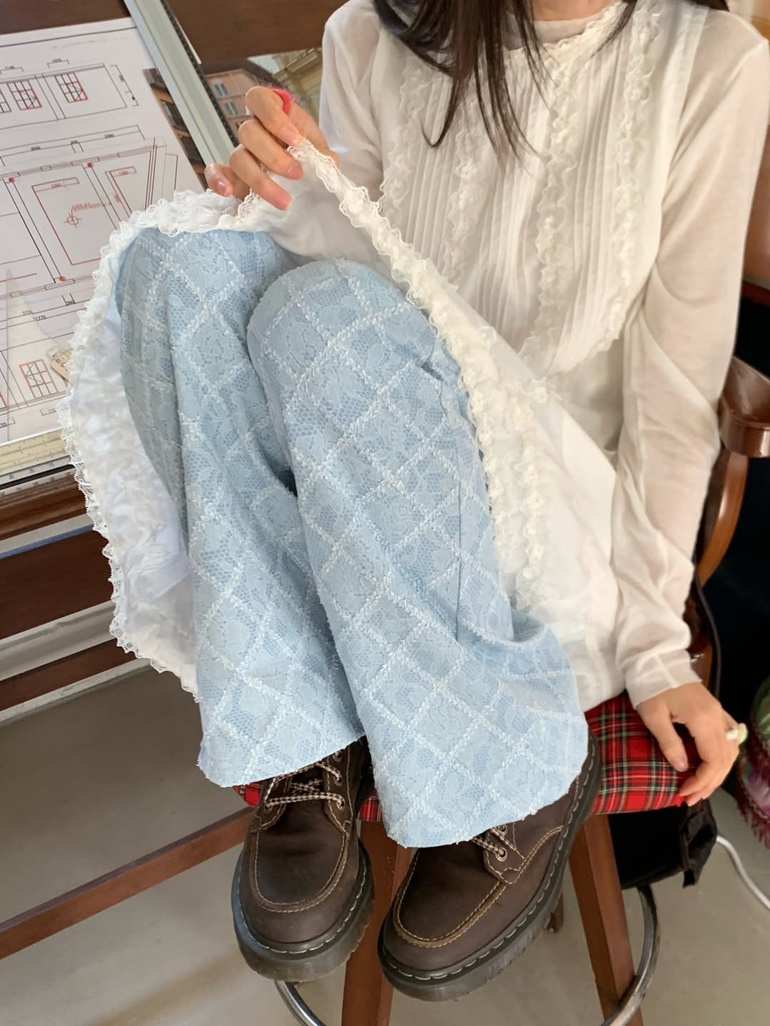 Excuse Lace-Overlay Bootcut Jeans