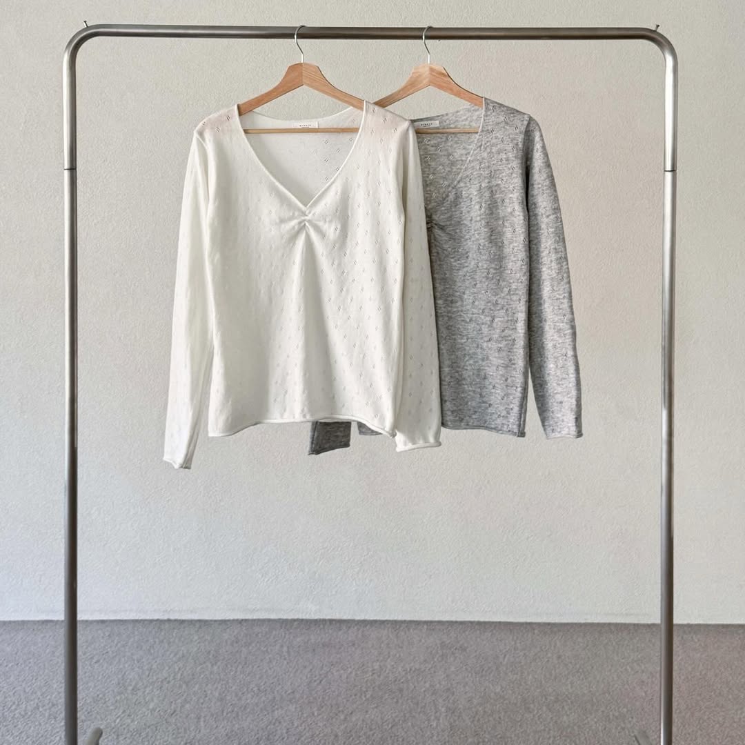 Top a maniche lunghe con scollo a V traforato | Prodotto in Corea