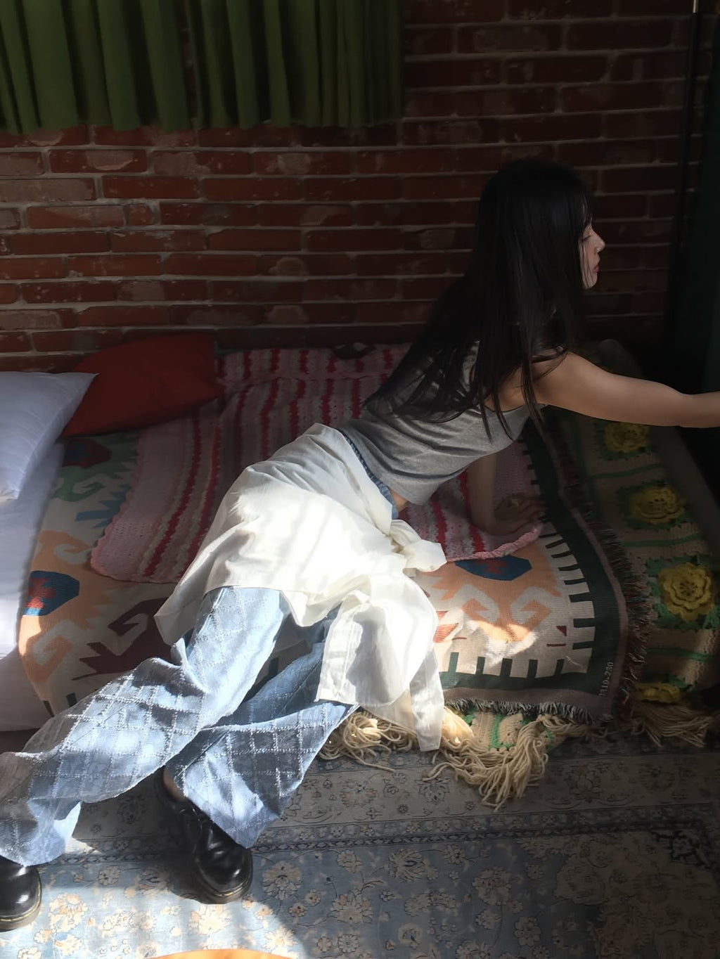 Excuse Lace-Overlay Bootcut Jeans