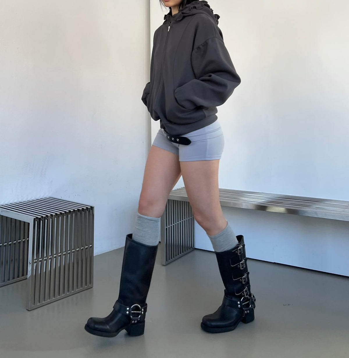 Oversized Full Zip Hoodie with Ruffle Frill Hood