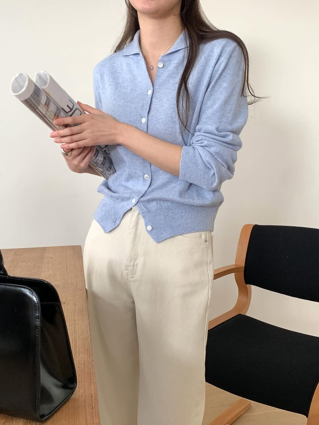 RingOfNoi Cashmere Collar Button-Front Knit Cardigan
