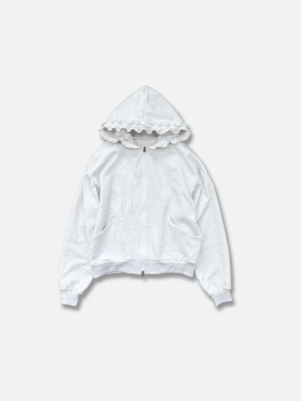 Oversized Full Zip Hoodie with Ruffle Frill Hood