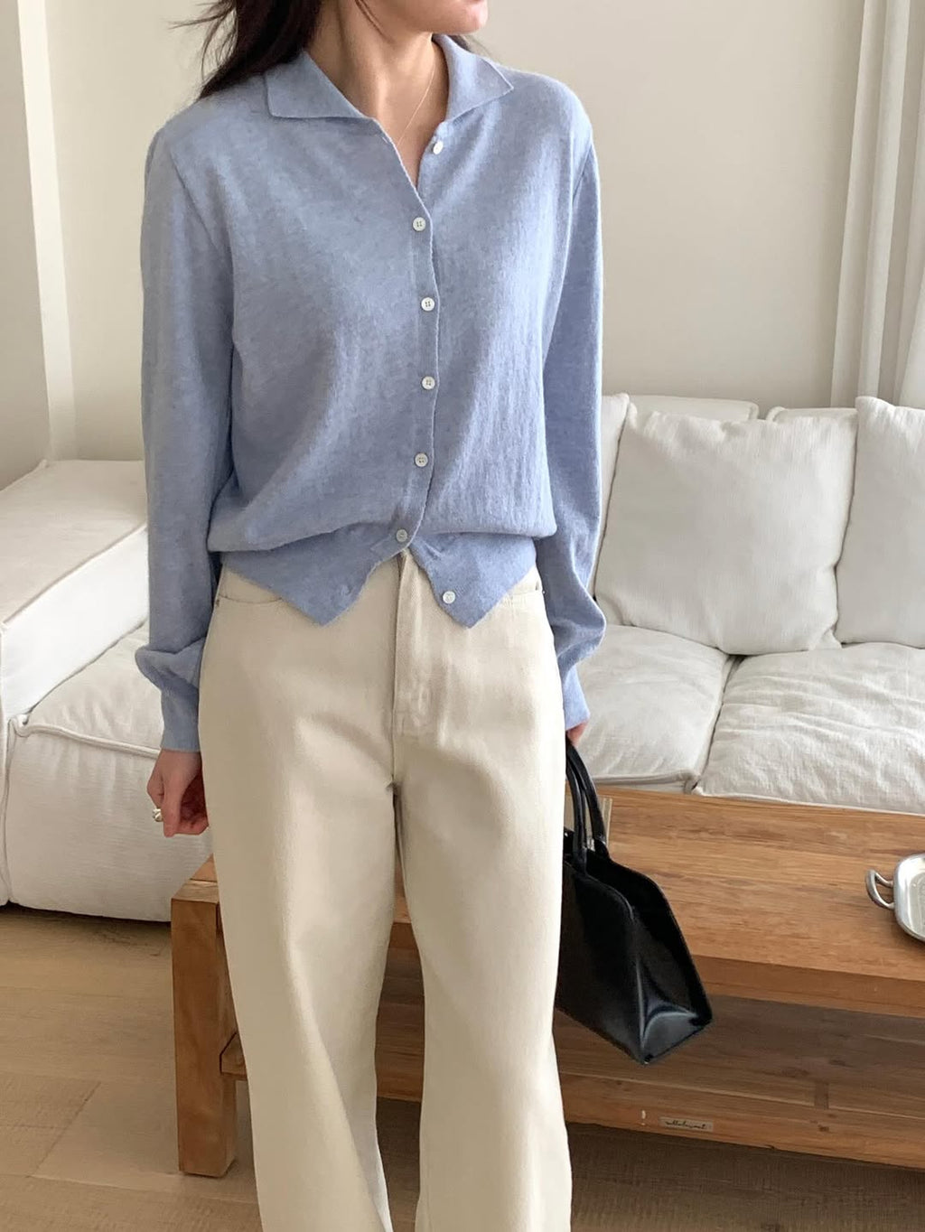 RingOfNoi Cashmere Collar Button-Front Knit Cardigan