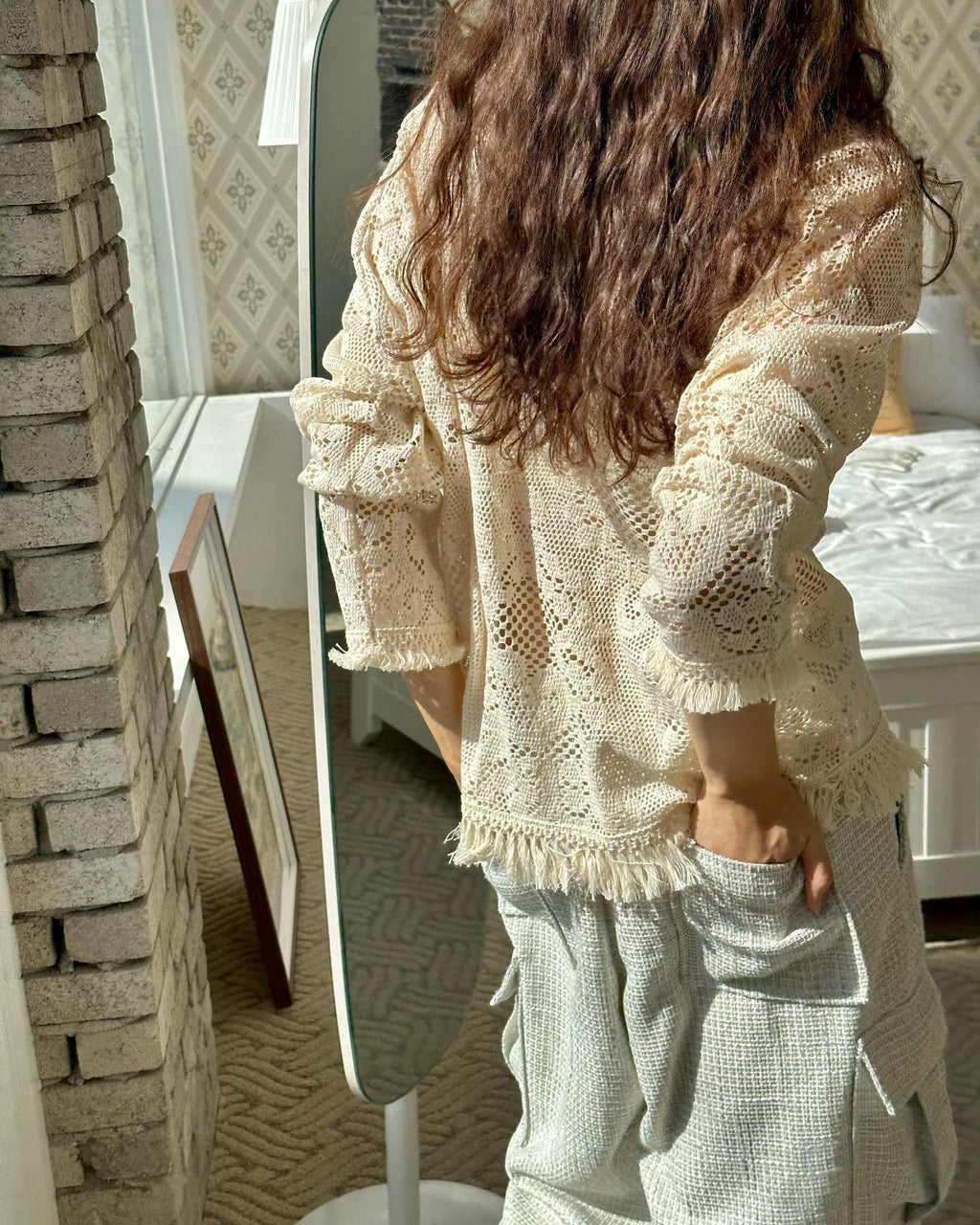 Floral Crochet Lace Fringe Hem Top
