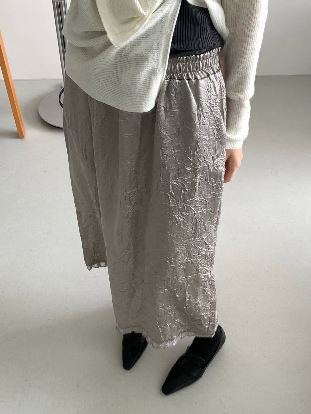 Unplan Crinkle Texture Maxi Skirt