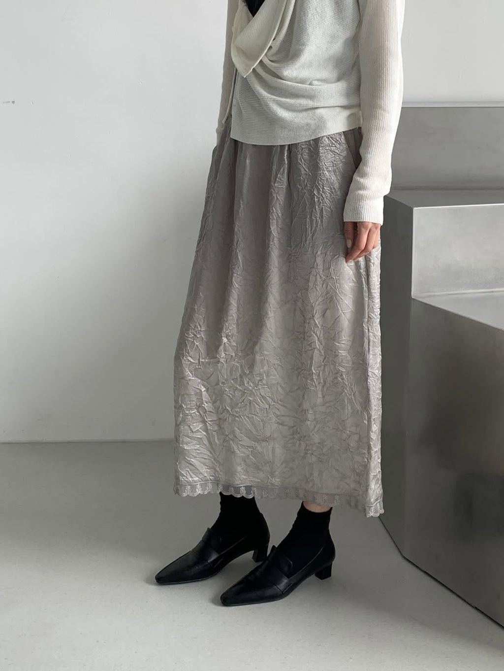 Unplan Crinkle Texture Maxi Skirt