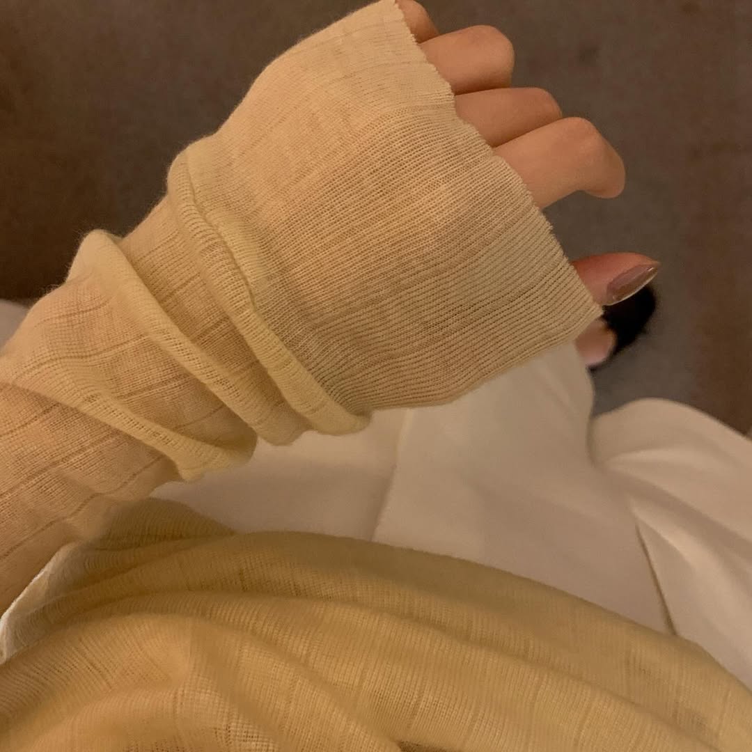 Haut à manches longues en tricot de laine mélangée 1+1 transparent