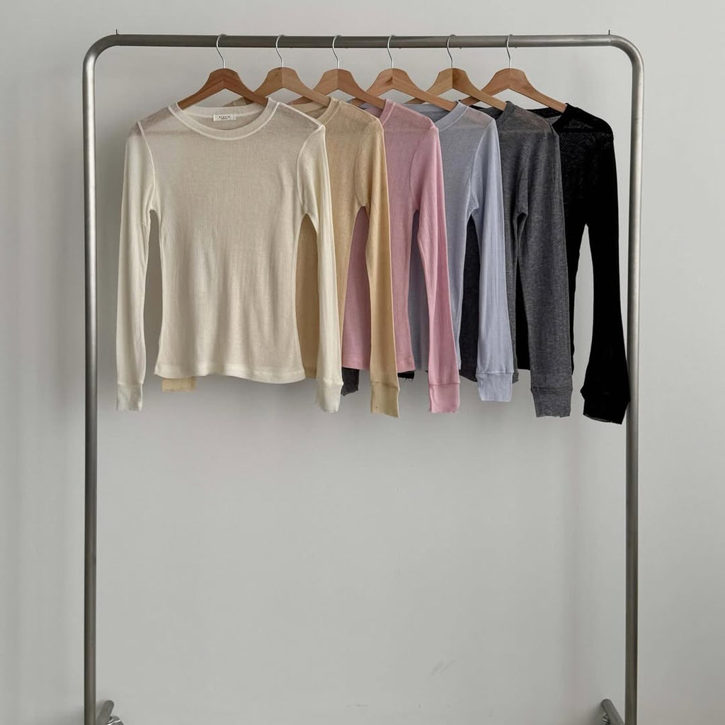 Haut à manches longues en tricot de laine mélangée 1+1 transparent