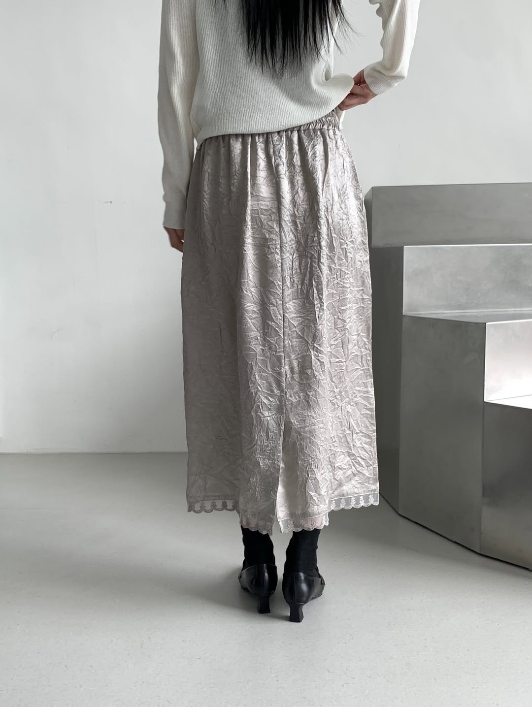 Unplan Crinkle Texture Maxi Skirt