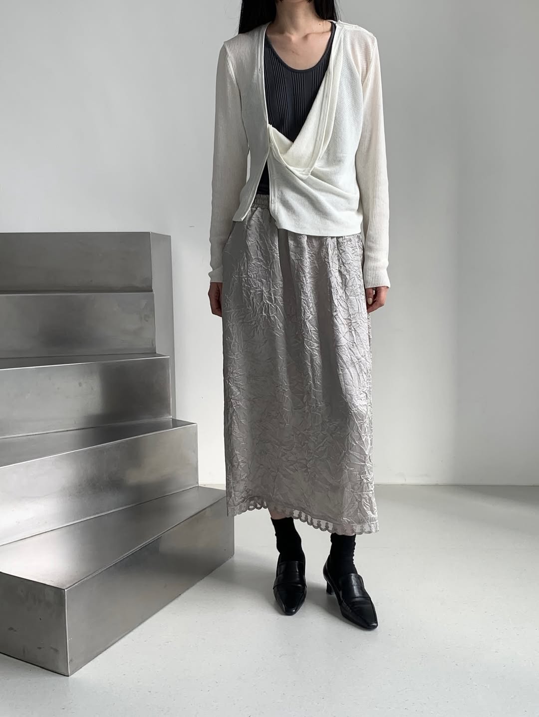 Unplan Crinkle Texture Maxi Skirt