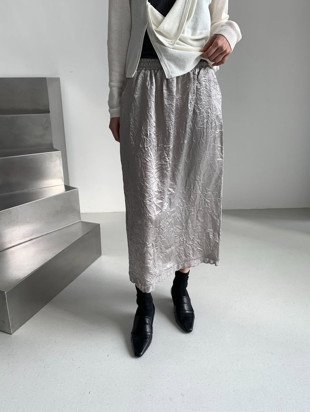 Unplan Crinkle Texture Maxi Skirt
