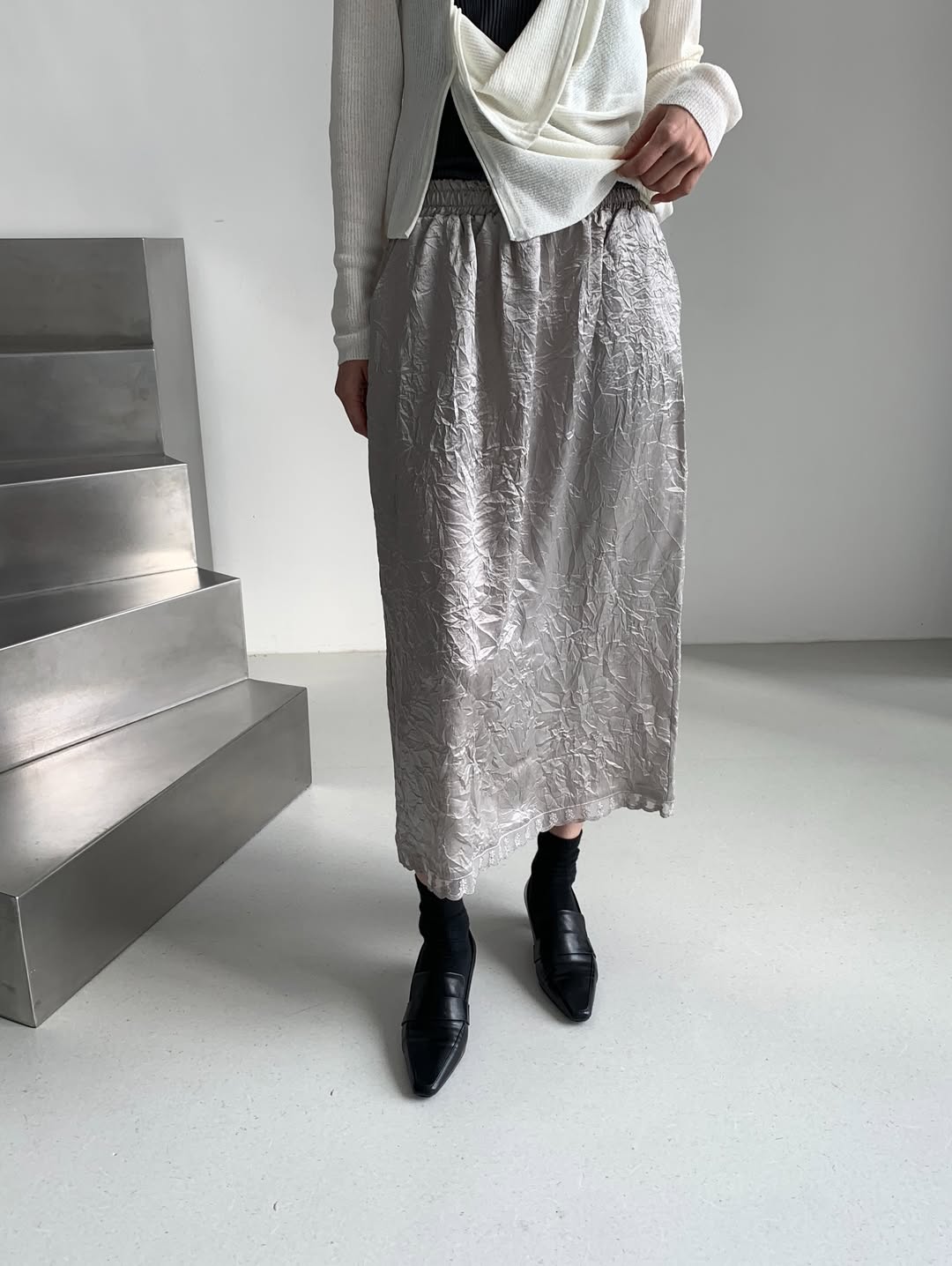 Unplan Crinkle Texture Maxi Skirt