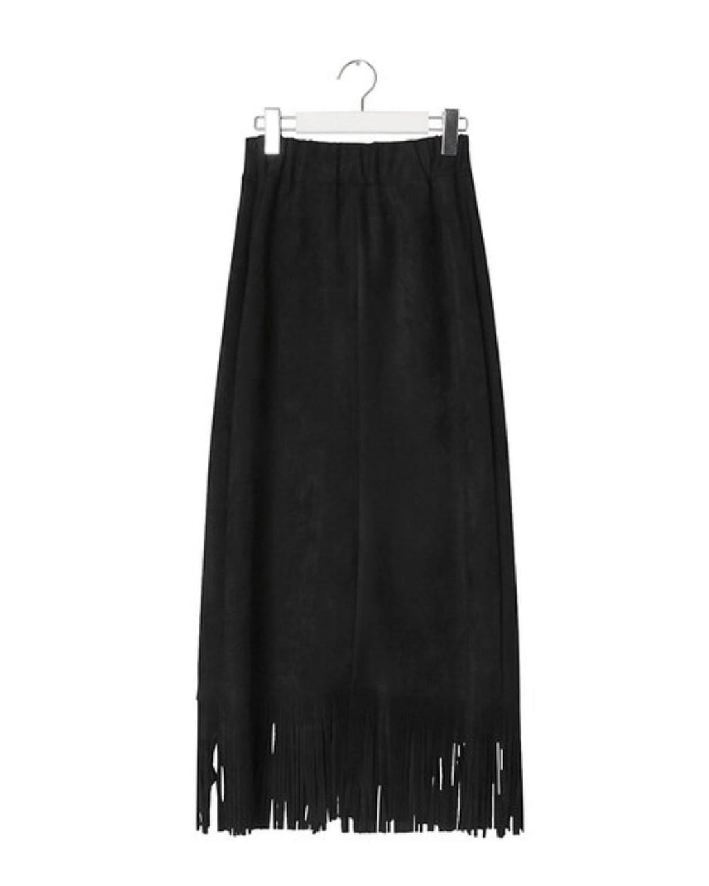 Suede Fringe Midi Skirt Black flat lay
