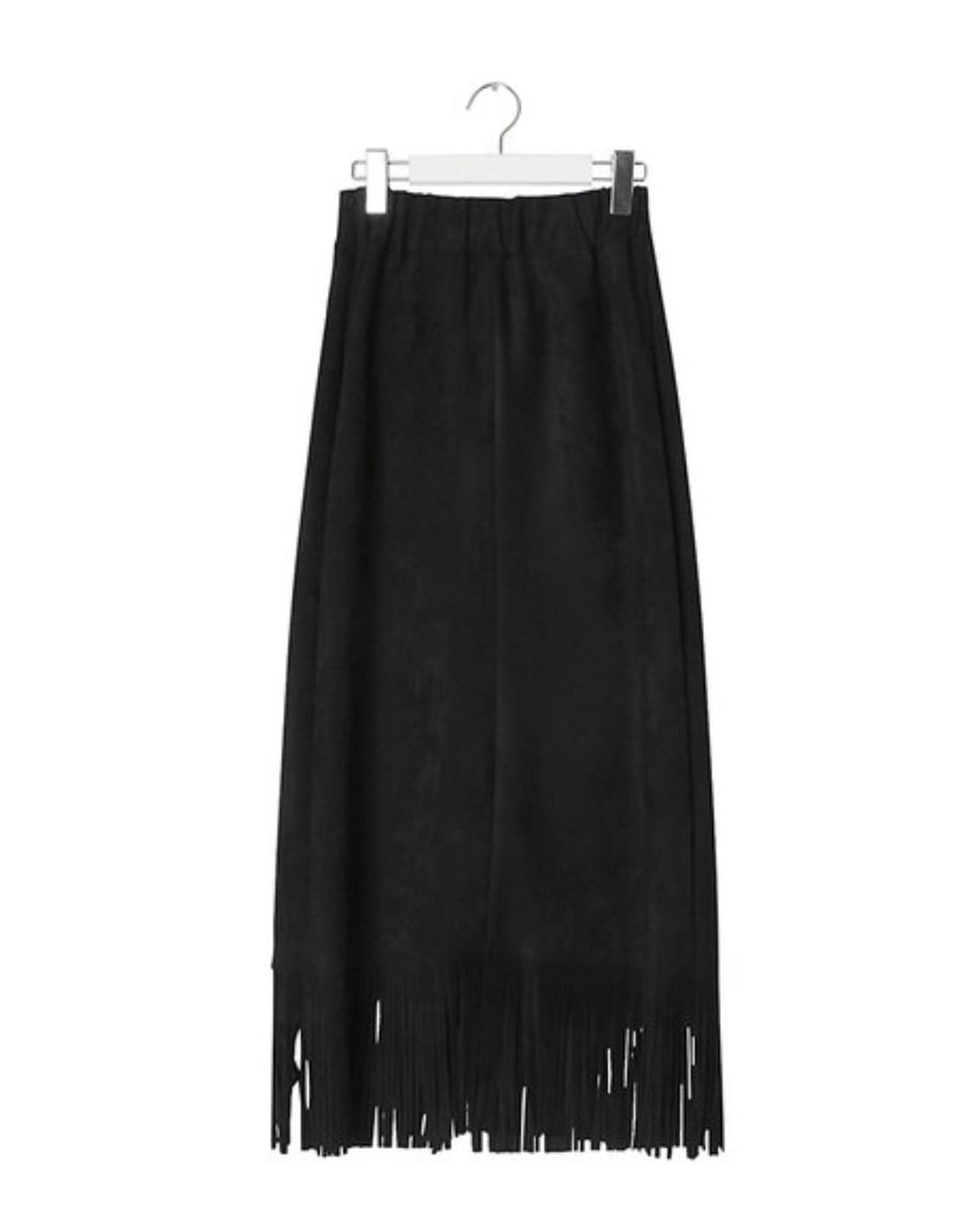Suede Fringe Midi Skirt Black flat lay