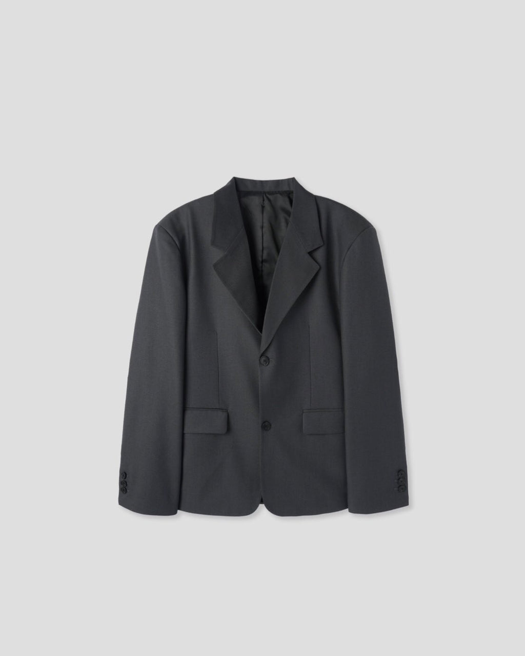 Corkage oversized single button blazer in Charcoal, sleeve button detail close-up