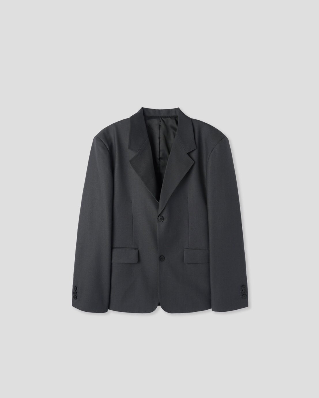 Corkage oversized single button blazer in Charcoal, sleeve button detail close-up