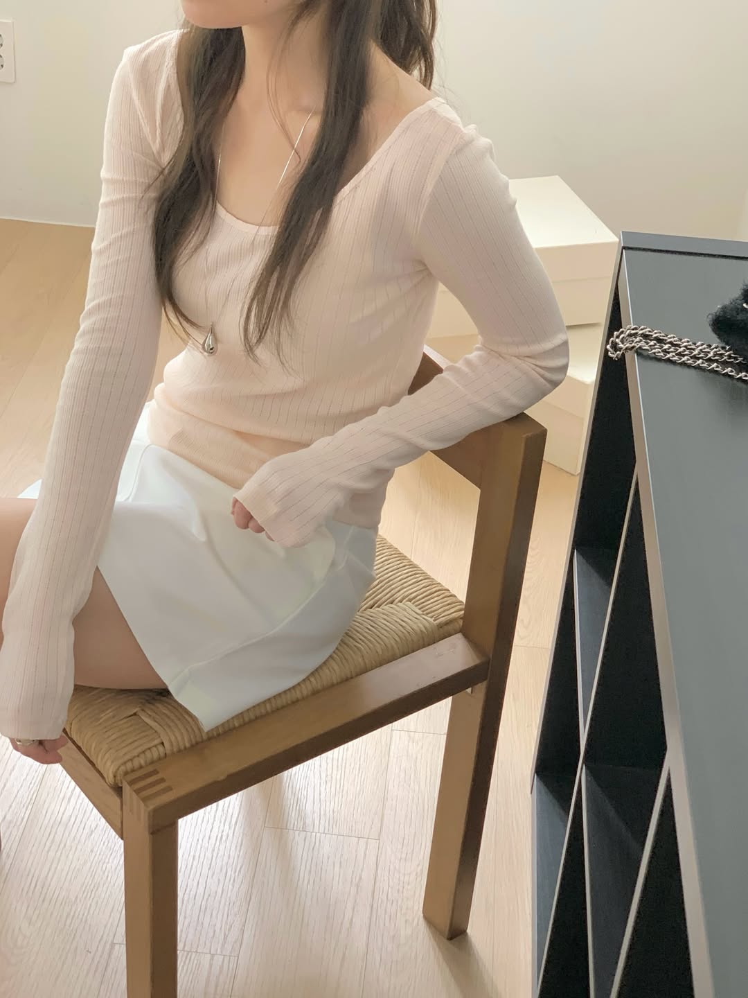 Berytte Eyelet Reversible Neckline Long Sleeve Top