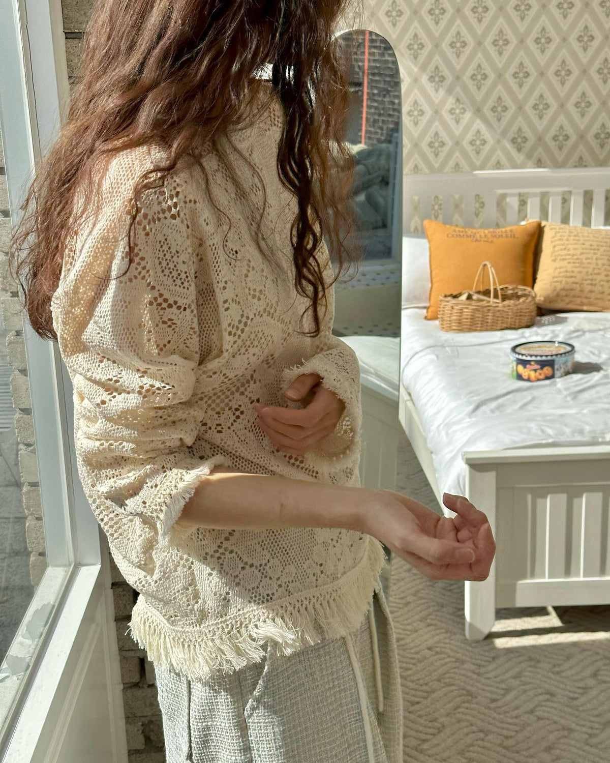 Floral Crochet Lace Fringe Hem Top