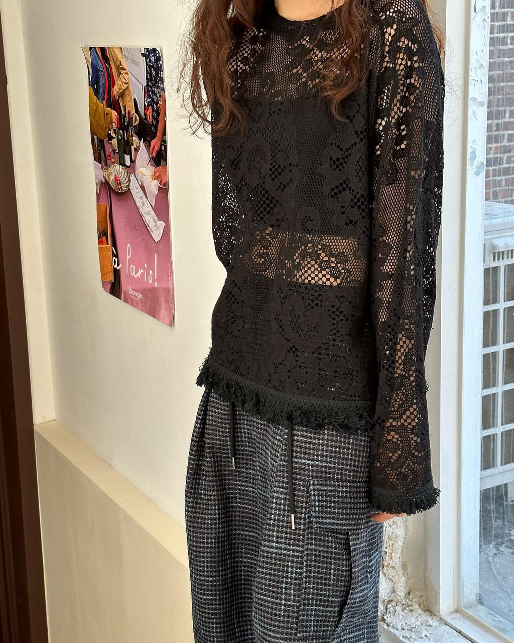 Floral Crochet Lace Fringe Hem Top