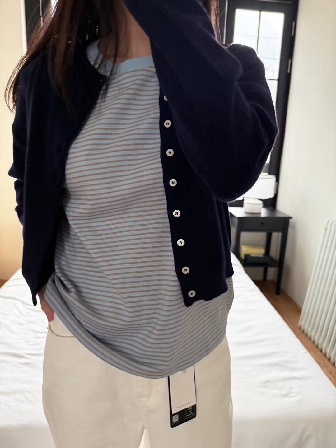 (2pack) Sleek Fine Stripe Crop T-Shirt — Contrast Rib Neckband