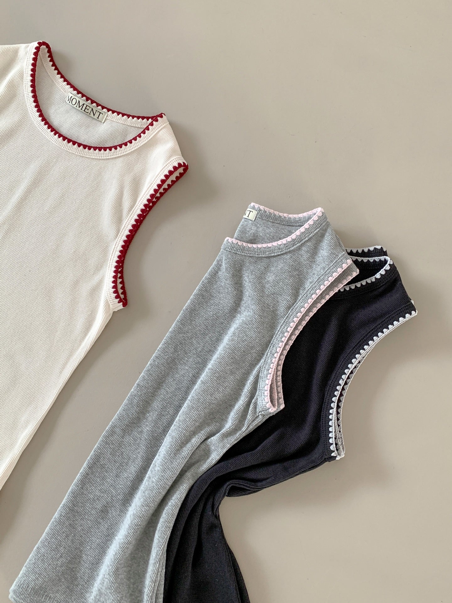 (2Pack)Moment Ribbed Round Neck Sleeveless Top with Contrast Picot Trim