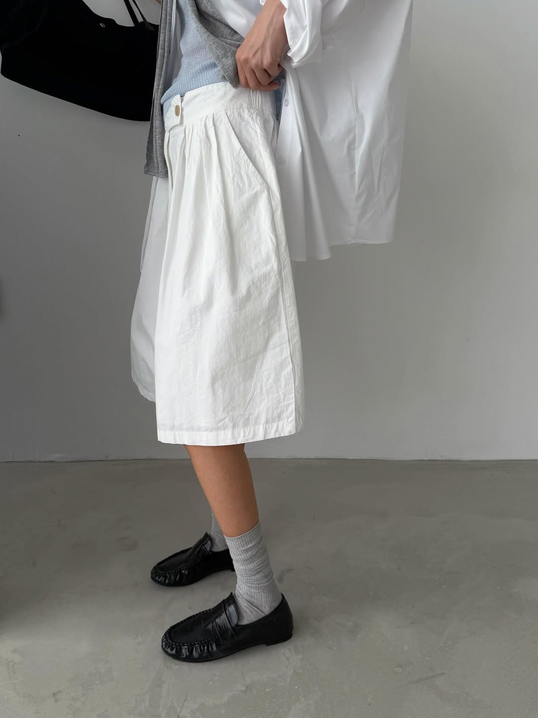 Favert Tuck Pleat Balloon Hem Midi Skirt — Cotton Elastic Waist Front Button