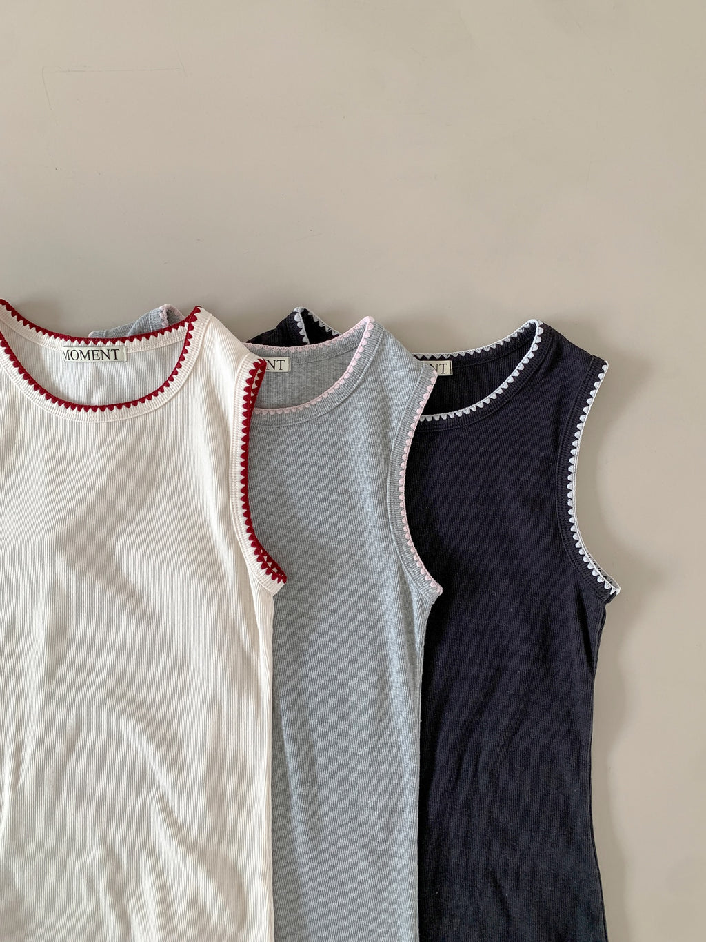 (2Pack)Moment Ribbed Round Neck Sleeveless Top with Contrast Picot Trim