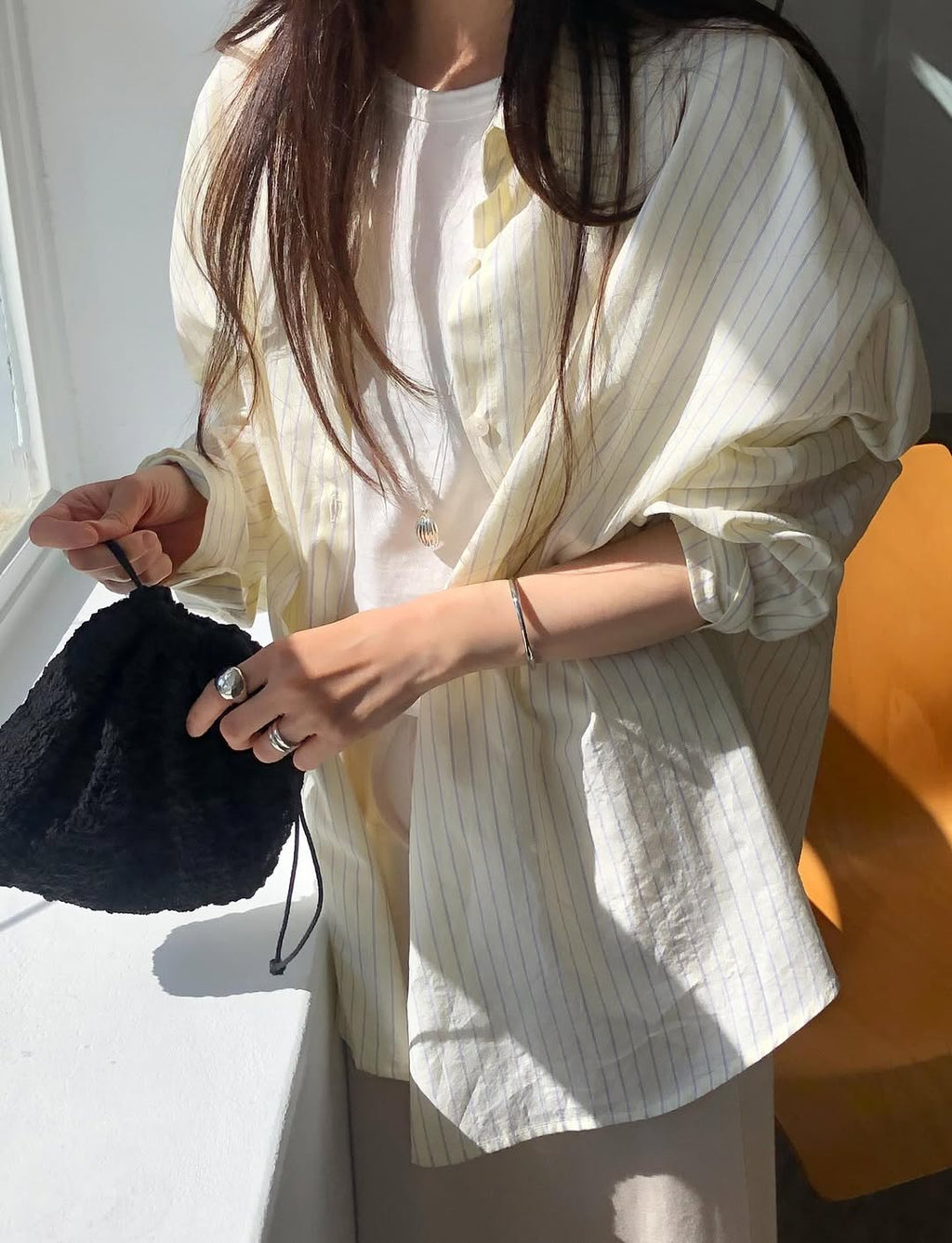 N&D Pinstripe Oversized Long Shirt