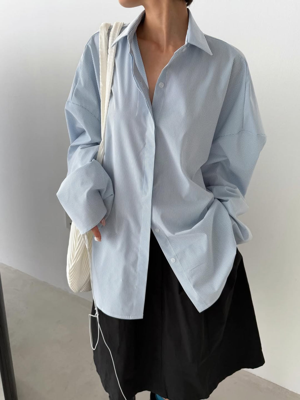 Favert Oversized Pinstripe Long Sleeve Shirt — Cotton Blend Wide Fit Button Front