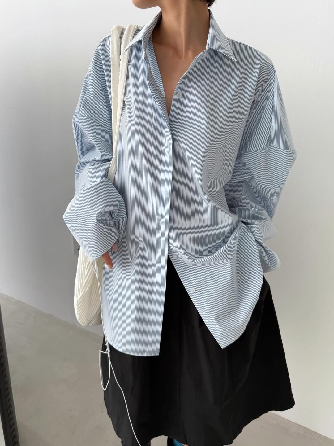 Favert Oversized Pinstripe Long Sleeve Shirt — Cotton Blend Wide Fit Button Front