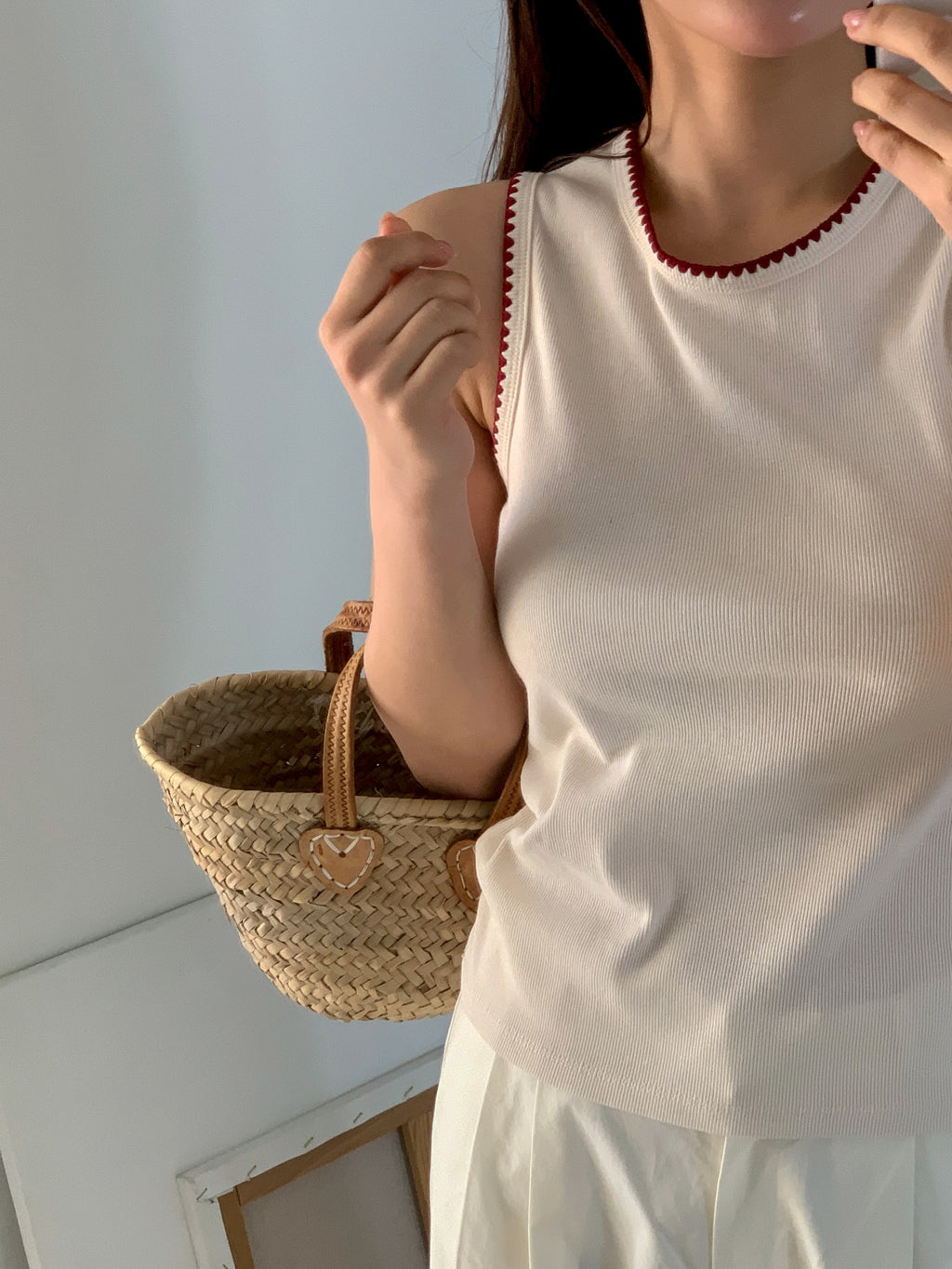 (2Pack)Moment Ribbed Round Neck Sleeveless Top with Contrast Picot Trim