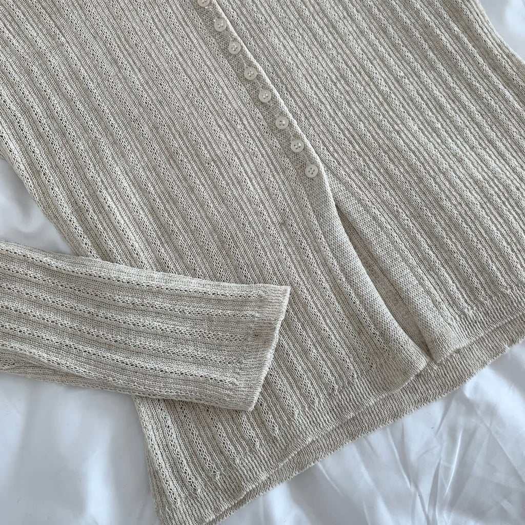 Merrymore Linen Blend Openwork Knit Cardigan