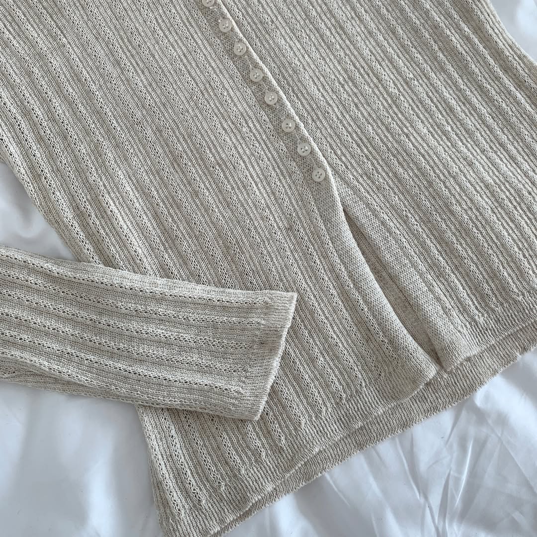 Merrymore Linen Blend Openwork Knit Cardigan