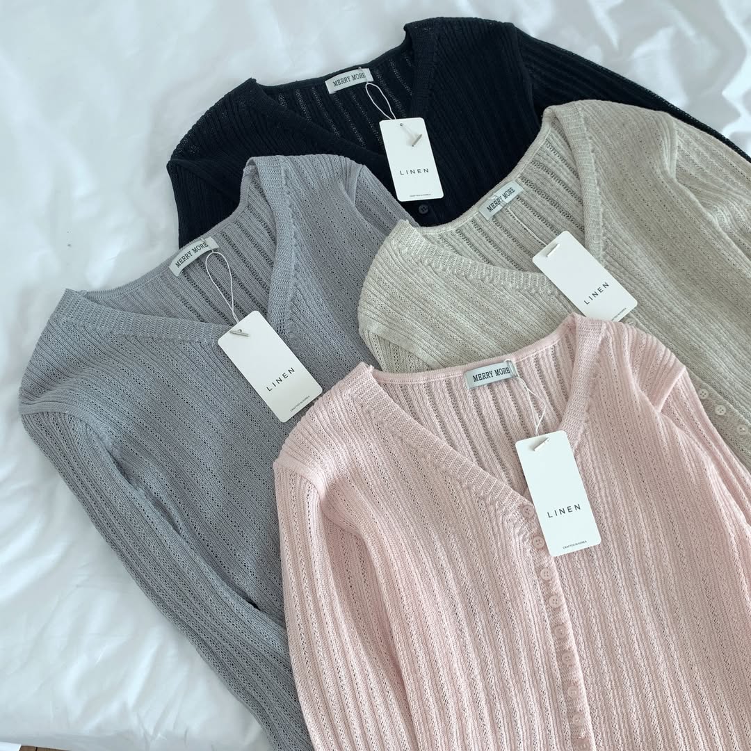 Merrymore Linen Blend Openwork Knit Cardigan