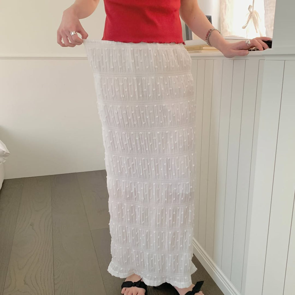Merrymore Popcorn Texture Long Skirt — Low Rise Elastic Waist One Size